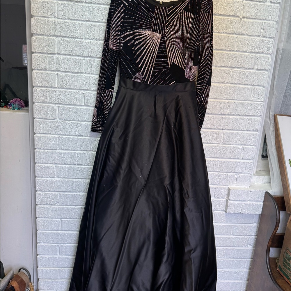 Betsy & Adam Black and Pink Maxi Dress